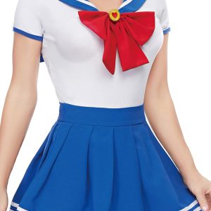 CutiePlusU Button Crotch Onesie Adult Romper Bodysuit Cosplay Magical Sailor Onesie Skirt Set Set BlueWhite XL