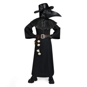 Spooktacular Creations Black Plague Doctor Costumes Set, 10 in 1 Halloween Costume Beak Mask Plague Dr Outfit for Kids