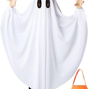 Oskiner Ghost Costume for Kids,White Ghost costumes with Pumpkin Bag, Spooky Halloween for Boys Girls Toddler