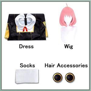 Anya Costume Girls Cosplay Dress with Hair clips Socks and Wig Halloween Party Outfit for Girls 3-12 Years