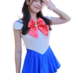 BITYSIE Japanese Anime Cos Sailor Moon Warrior Cosplay Women's One-Piece Swimsuit T-Shaped High Leg Cut Leotard Sexual XL-XXL
