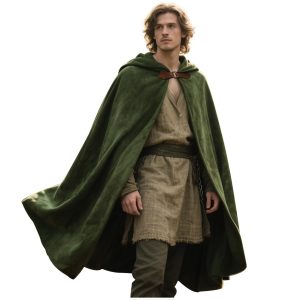 L'VOW Medieval Hooded Cape Renaissance Velvet Cloak Vintage Capelet Sorcerer Halloween Costume(Dark Green)