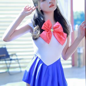 BITYSIE Japanese Anime Cos Sailor Moon Warrior Cosplay Women's One-Piece Swimsuit T-Shaped High Leg Cut Leotard Sexual XL-XXL