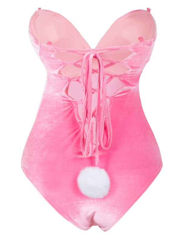 AiMiNa Anime Womens Bunny Girl Costume One Piece Bodysuit Halloween Cosplay Catsuit Bunny Headband Stockings Set(Pink S) - Image 5