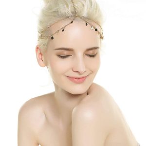 Aukmla Gold Sequins Head Chain Jewelry Festival Halloween Prom Costume Hair Accessories Fashion Headbands Headpieces for Women and Girls