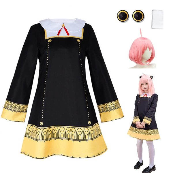 Anya Costume Girls Cosplay Dress with Hair clips Socks and Wig Halloween Party Outfit for Girls 3-12 Years