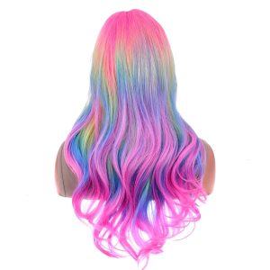 BERON Rainbow Ombre Wigs Long Wavy Wig for Women Colorful Ombre Curly Heat Resistant Synthetic Hair Wigs for Daily Use with Wig Cap