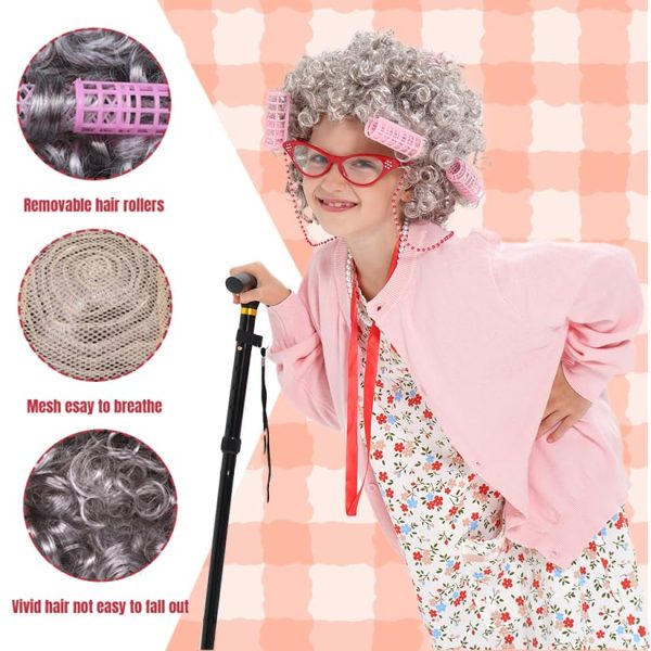 FAYBOX Old Lady Wig Costume for Women,100 Days of School Costume,Grandma Granny Costume Wig - Image 4
