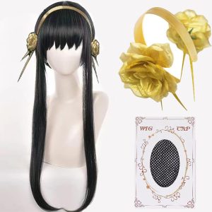 abouder Yor Cosplay Wig with Headband - Black Long Ponytail Cosplay Wig for Yor Briar Anime Halloween Costume Party