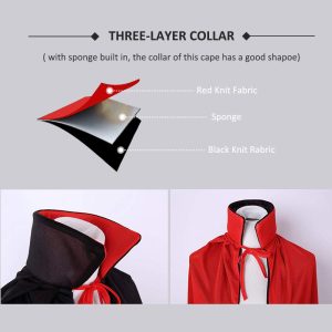 CAKKA Halloween Vampire Cloak, 55” Reversible Halloween Costume Cape with Vampire Teeth and Ears, Double Layer Magician Costume for Unisex Women and Men (Red and Black)
