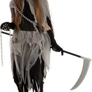 Spooktacular Creations Girl Grim Reaper Costume with Gloves and Tights Glow in the Dark, Scary Halloween Costume for Dress Up Party-M(8-10yr)