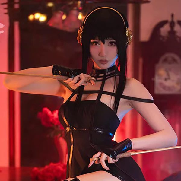 abouder Yor Cosplay Wig with Headband - Black Long Ponytail Cosplay Wig for Yor Briar Anime Halloween Costume Party - Image 3