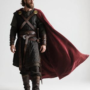 L'VOW Thunder God Cloak Medieval King Cape for Men Women Halloween Thor Cosplay, Renaissance LARP Costume(Burgundy)