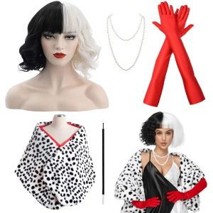 HIDLY New Demon Costume Halloween Cosplay Costume Long Straight Hair Accessory for Girl Women (6PCS)