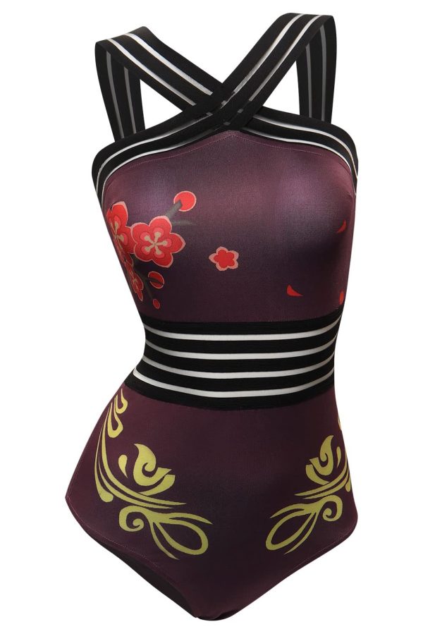 Alleyon Hu Tao Swimsuit Genshin Impact One Piece Bathing Suit Cosplay Womens Anime Bikini M