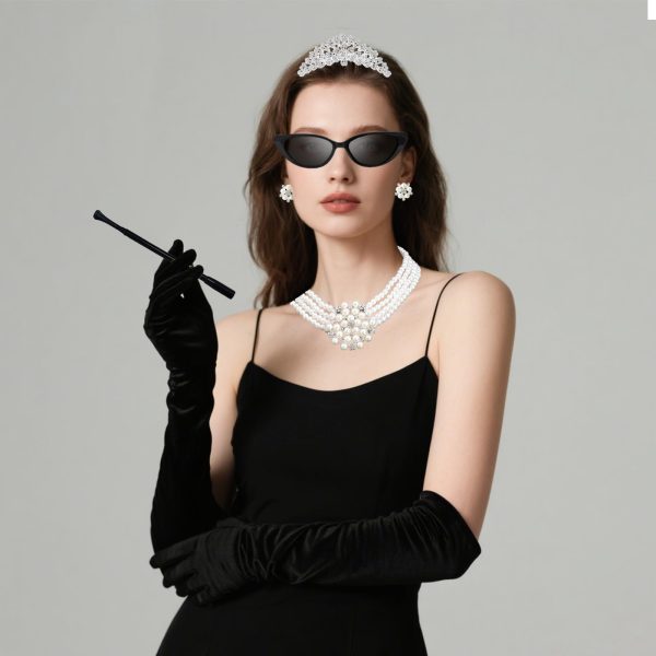 6 PCS 1920s Accessories,20s Accessories Pearl Necklace Earrings Gloves Sunglasses,Flapper Party Cosplay Jewlery Set for Flapper Party Cosplay Multi - Image 4