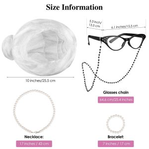 AOTHSO 5 Pieces 100 Days of School Old Lady Wig Costume Set Granny Cosplay Wig Glasses Necklace for Halloween Dress Up Party