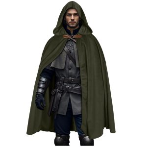 L'VOW Medieval Hooded Cape Renaissance Velvet Cloak Vintage Capelet Sorcerer Halloween Costume(Dark Green)