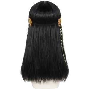 JoneTing Black Cleopatra Wig【+Hair Cap + Fringe】SL Black Bob Hair with Bangs for Women Egyptian Wigs Cleopatra Cospaly Wig Short Straight Bob Cosplay Hairs and Accessories for Halloween Costume Outfit