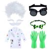 Keymall Mad Scientist Costume for Kids 6 Pieces Halloween Crazy Mad Wig Scientist Lab Coat Mustache Goggles Gloves Bow Tie (Set A)