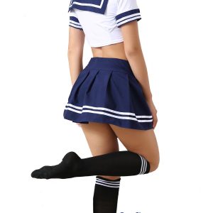 ANJAYLIA Women Lingerie Schoolgirls Outfit Lingerie Roleplay Cosplay Sailor Costumes with Socks(Blue)