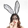 Aceorna Bunny Ears Veil Headband with Lace Mask - Black - Costume Headband - for Women and Girls - Party Accessory - Halloween, Prom, Carnival, Christmas - FREE SIZE
