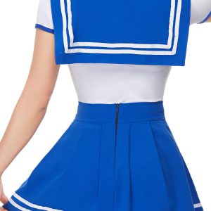 CutiePlusU Button Crotch Onesie Adult Romper Bodysuit Cosplay Magical Sailor Onesie Skirt Set Set BlueWhite XL