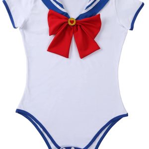 CutiePlusU Button Crotch Onesie Adult Romper Bodysuit Cosplay Magical Sailor Onesie Skirt Set Set BlueWhite XL
