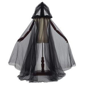 Ghost Costume Haunted Hooded Cape Costume Black Capes for Women Bride Hooded Cape Cloak 59.06 IN (Black)