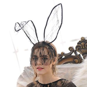 Aceorna Bunny Ears Veil Headband with Lace Mask - Black - Costume Headband - for Women and Girls - Party Accessory - Halloween, Prom, Carnival, Christmas - FREE SIZE