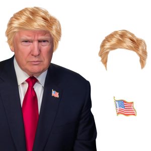 GenmeiFBH Funny Celebrity Wig - Presidential Candidate Donald Trump Wig Set, Including Flag Pin, Perfect for Halloween