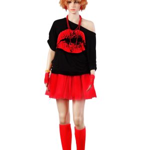 80s Outfit Costume Accessories for Women Neon T Shirt Tutu Skirt for Halloween(Red,S)