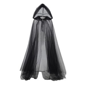 Ghost Costume Haunted Hooded Cape Costume Black Capes for Women Bride Hooded Cape Cloak 59.06 IN (Black)