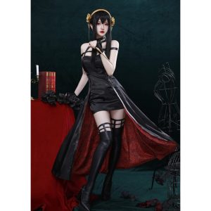 AKTOTO Thorn Princess Yor Forger Cosplay Gothic Dress Anya Forger Cosplay Anime Halloween Full Dress with Wig