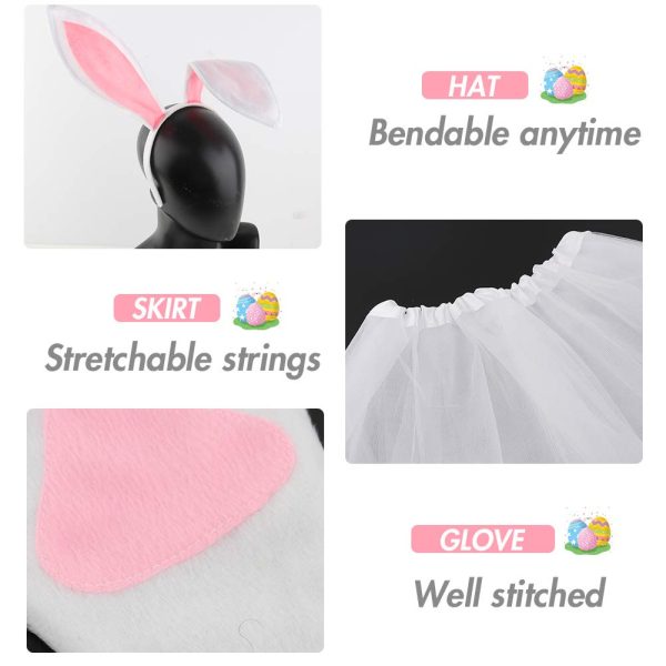 AMOR PRESENT 5PCS Bunny Costume Kids, Halloween Costumes, Bunny Ears Headband Bowtie Paws Tail Cosplay Accessories for Halloween Party Supplies - Image 5