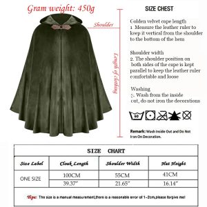 L'VOW Medieval Hooded Cape Renaissance Velvet Cloak Vintage Capelet Sorcerer Halloween Costume(Dark Green)