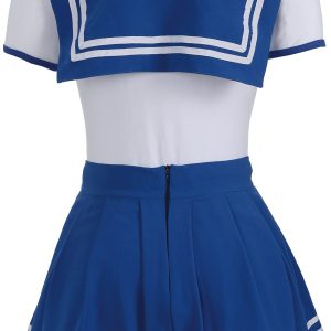 CutiePlusU Button Crotch Onesie Adult Romper Bodysuit Cosplay Magical Sailor Onesie Skirt Set Set BlueWhite XL
