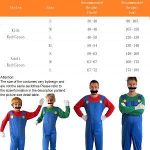 Atecheseed Super Brothers Costume Plumber Jumpsuits Halloween Cosplay With Hat Gloves Beards Blue Medium