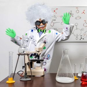 Keymall Mad Scientist Costume for Kids 6 Pieces Halloween Crazy Mad Wig Scientist Lab Coat Mustache Goggles Gloves Bow Tie (Set A)