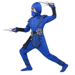 Spooktacular Creations Halloween Ninja Costume Kids, Blue Black Ninja Dragon Jumpsuit Set, Boys Halloween Costume for DressUp and RolePlay Party (Small, 5-7 yrs)
