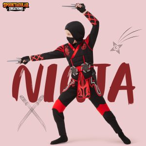 Spooktacular Creations Ninja Costume for Kids, Boy Red Ninja Ornery Costume for Halloween Dress Up Party, Halloween Role Playing, S
