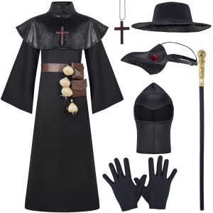Spooktacular Creations Black Plague Doctor Costumes Set, 10 in 1 Halloween Costume Beak Mask Plague Dr Outfit for Kids