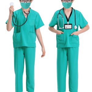 ICECUTE Doctor Scrubs for Kids,7 Pcs Scrubs Costume with Accessories,Halloween Costume for Boy Girls,3-11 Years (Green, 7-8Years)