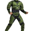 Disguise Halo Infinite Master Chief Costume, Kids Size Muscle Padded Video Game Inspired Character Jumpsuit, Child Size Small (4-6) Green & Black