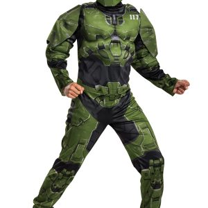 Disguise Halo Infinite Master Chief Costume, Kids Size Muscle Padded Video Game Inspired Character Jumpsuit, Child Size Small (4-6) Green & Black