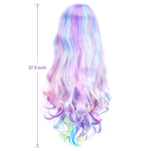 AGPTEK Full Long Curly Wavy Rainbow Hair Wig, Heat Resistant Wig for Music Festival, Theme Parties, Wedding, Concerts, Dating, Cosplay & More