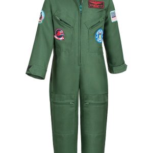 Kids Fighter Pilot Costume - Air Force Flight Suit with Aviator Sunglasses & Tag & Belt for Boys Girls Roleplay Dress Up 6-7 Years