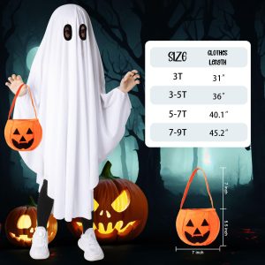 Oskiner Ghost Costume for Kids,White Ghost costumes with Pumpkin Bag, Spooky Halloween for Boys Girls Toddler