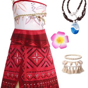 OFIHIDO Princess Costume for Girls Ocean Adventure,Princess Dress Up for Kids,Halloween Costume Birthday Gifts (5-6Years) Red