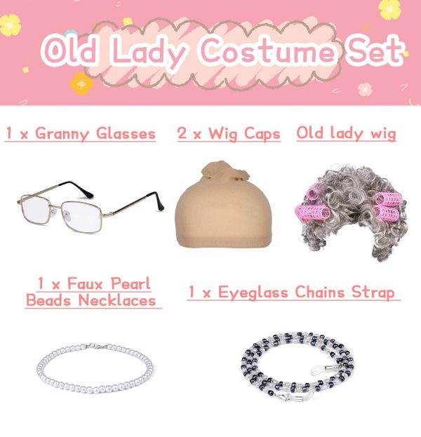 FAYBOX Old Lady Wig Costume for Women,100 Days of School Costume,Grandma Granny Costume Wig - Image 3